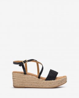 Unisa Mujer Sandalia de rafia en piel - Negro