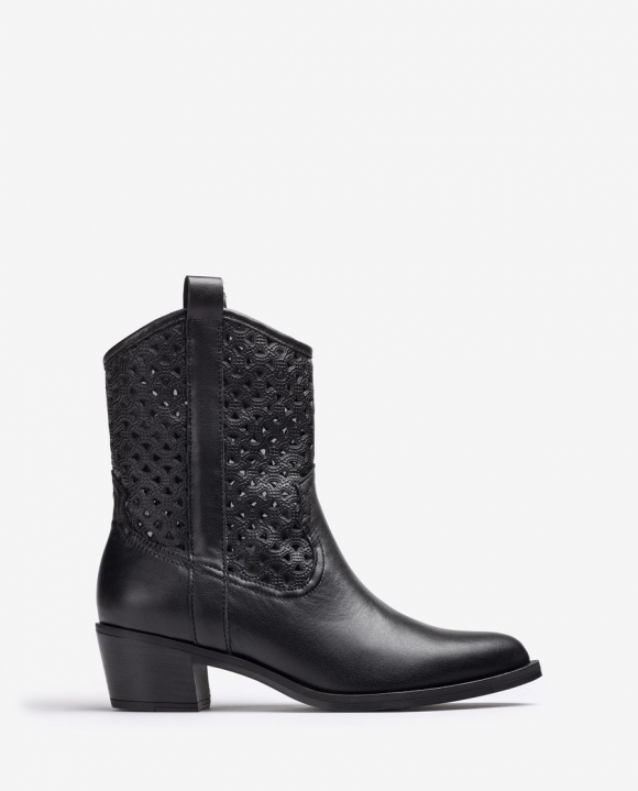 Unisa Mujer Botín cowboy con picados - Negro