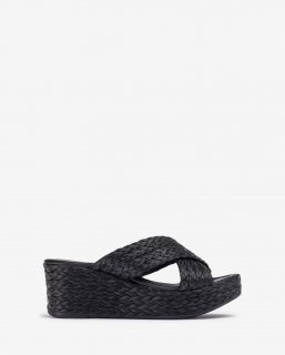 Unisa Mujer Sandalia de cuña en rafia natural - Negro