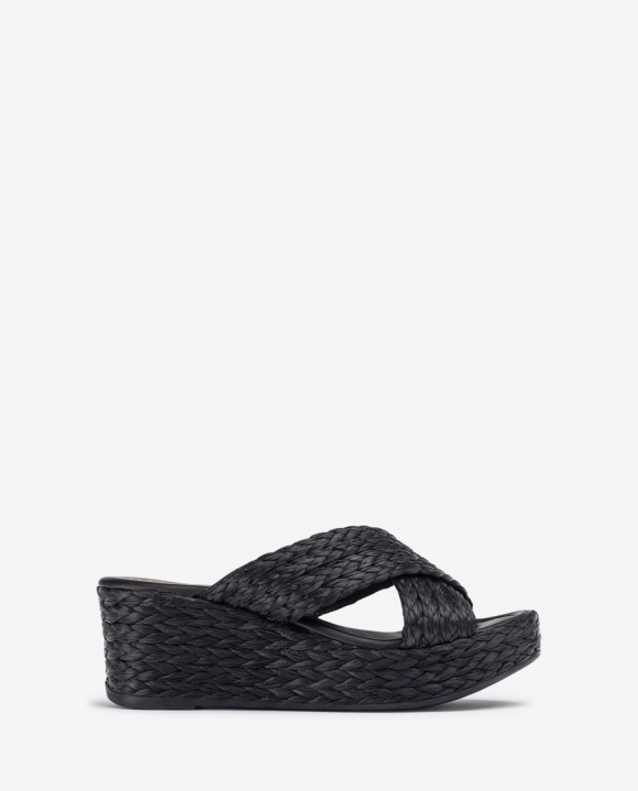 Unisa Mujer Sandalia de cuña en rafia natural - Negro