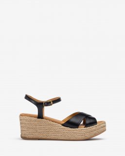 Unisa Mujer Sandalia de tiras cruzadas y rafia - Negro