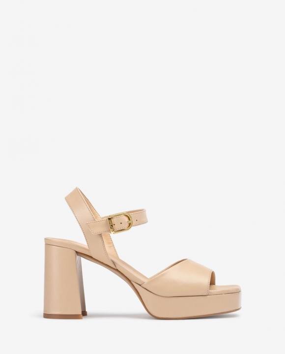 Unisa Mujer Sandalia de piel y tacón ancho - Beige