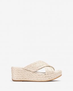 Unisa Mujer Sandalia de cuña en rafia natural - Blanco