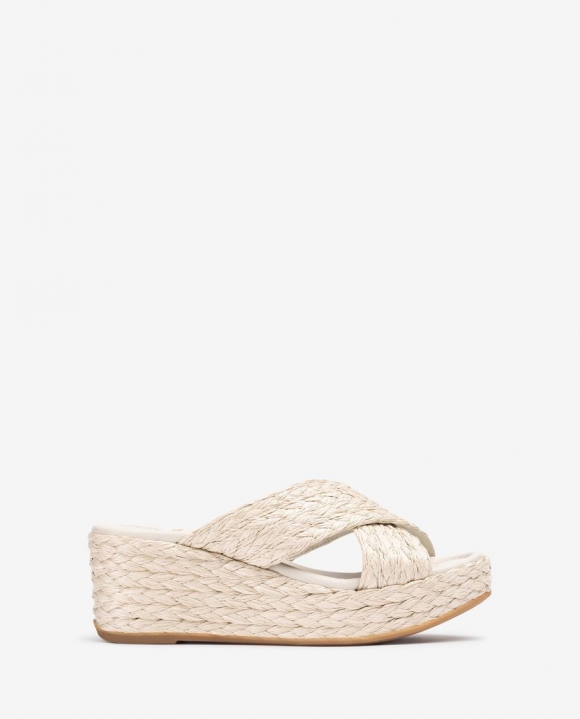 Unisa Mujer Sandalia de cuña en rafia natural - Blanco