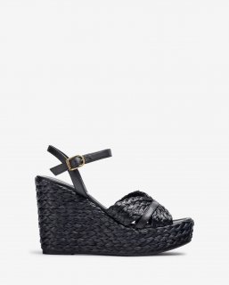 Unisa Mujer Sandalia de cuña alta en rafia - Negro