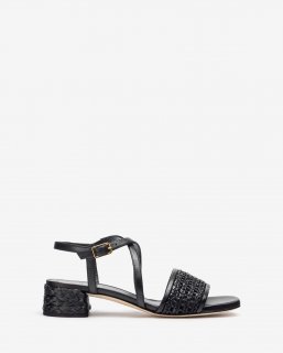 Unisa Mujer Sandalia con tacón de rafia - Negro