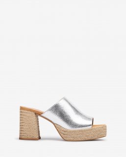Unisa Mujer Sandalia con tacón y plataforma en yute natural - Plata