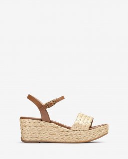 Unisa Mujer Sandalia de cuña en rafia natural - Beige