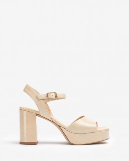 Unisa Mujer Sandalia de piel y tacón ancho - Beige