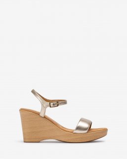Unisa Mujer Sandalia con bloque-cuña efecto madera - Oro