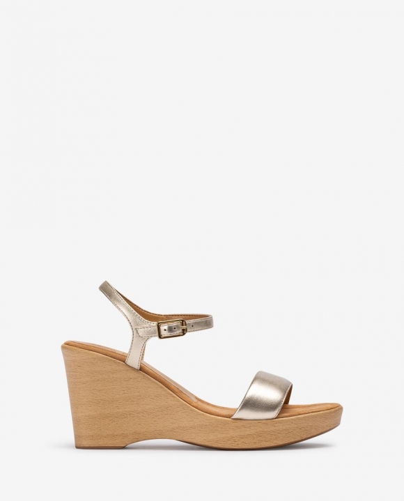 Unisa Mujer Sandalia con bloque-cuña efecto madera - Oro