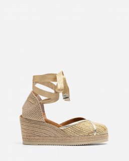 Unisa Mujer Alpargata anudada con rafia estampada - Dorado / Plati Unisa Mujer Alpargata anudada con rafia estampada - Dorado / Plati