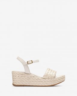 Unisa Mujer Sandalia de cuña en rafia natural - Blanco