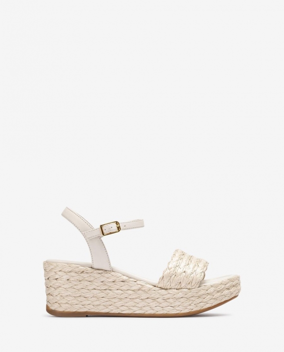 Unisa Mujer Sandalia de cuña en rafia natural - Blanco