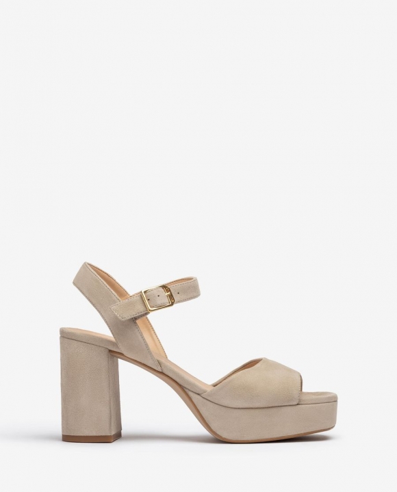 Unisa Mujer Sandalia de piel y tacón ancho - Beige