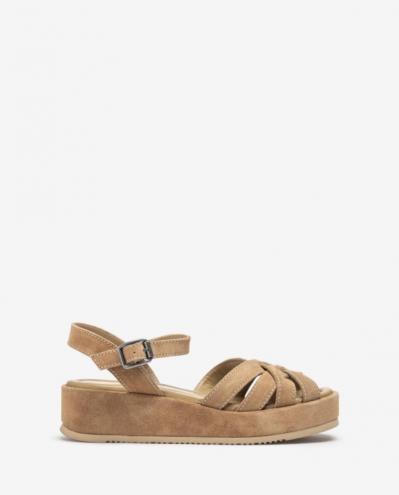 Unisa Mujer Sandalia de tiras anchas cruzadas y hebilla - Beige