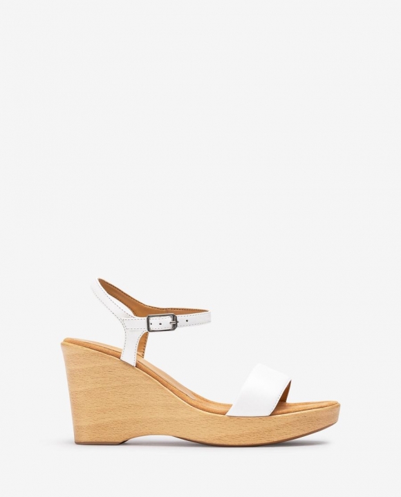 Unisa Mujer Sandalia con bloque-cuña efecto madera - Blanco