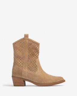 Unisa Mujer Botín cowboy con picados - Beige