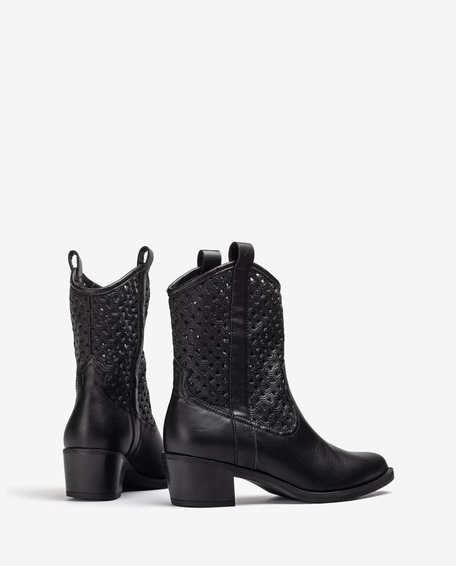 Unisa Mujer Botín cowboy con picados - Negro