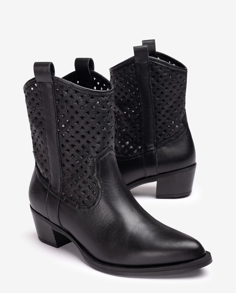 Unisa Mujer Botín cowboy con picados - Negro