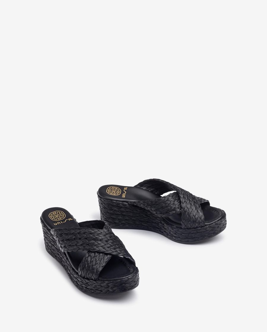 Unisa Mujer Sandalia de cuña en rafia natural - Negro