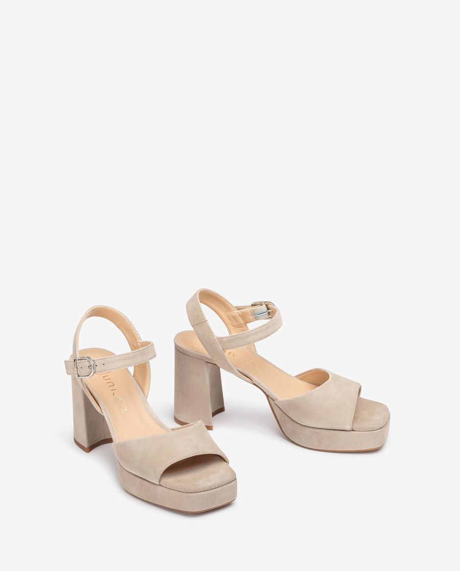 Unisa Mujer Sandalia de ante y tacón ancho - Beige