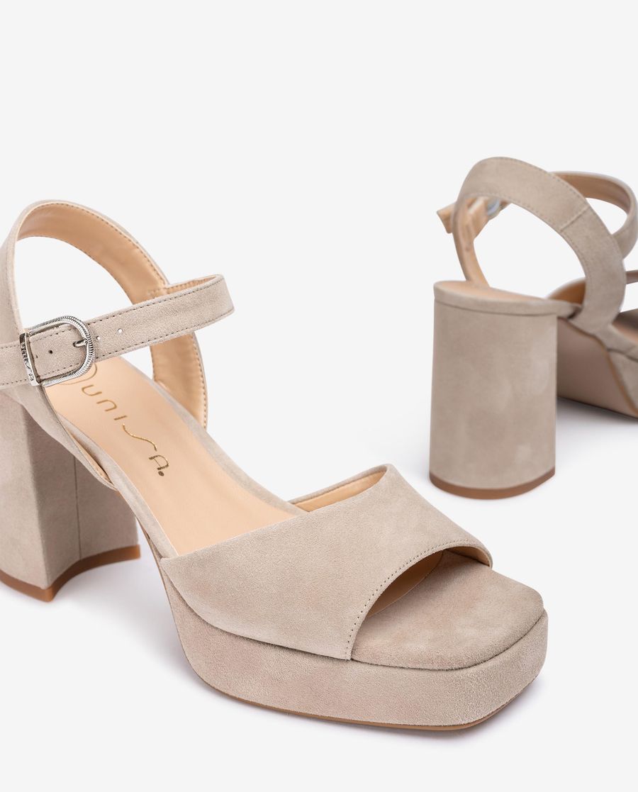 Unisa Mujer Sandalia de ante y tacón ancho - Beige