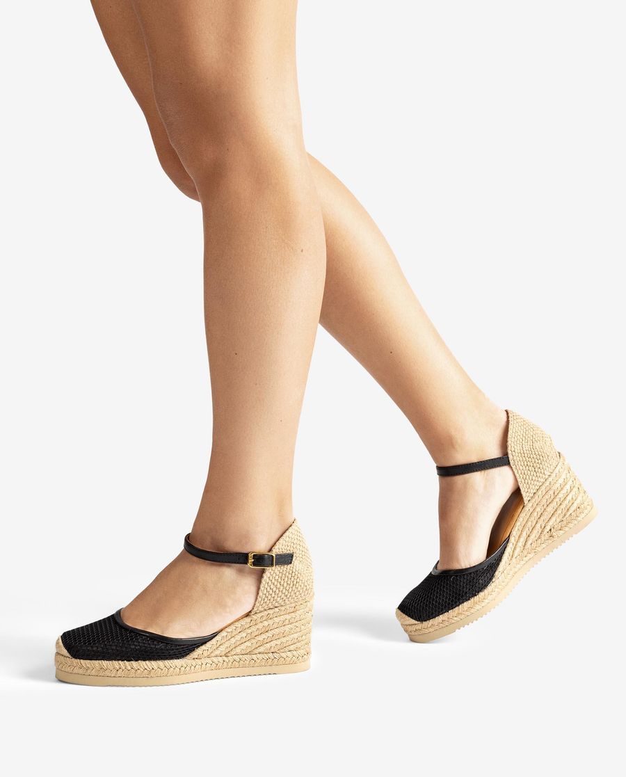 Unisa Mujer Alpargata con rejilla y piel - Negro