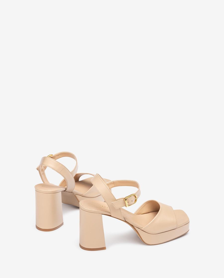 Unisa Mujer Sandalia de piel y tacón ancho - Beige