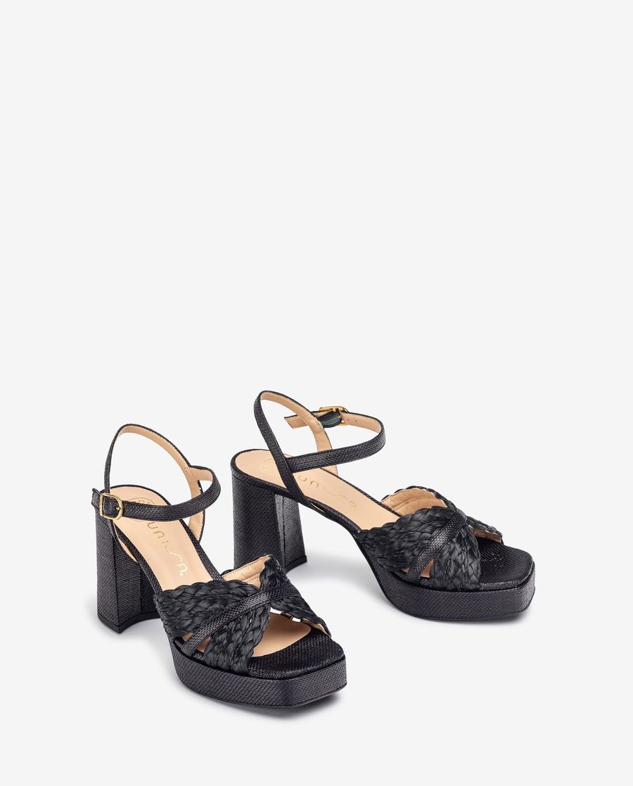 Unisa Mujer Sandalia de rafia con plataforma - Negro