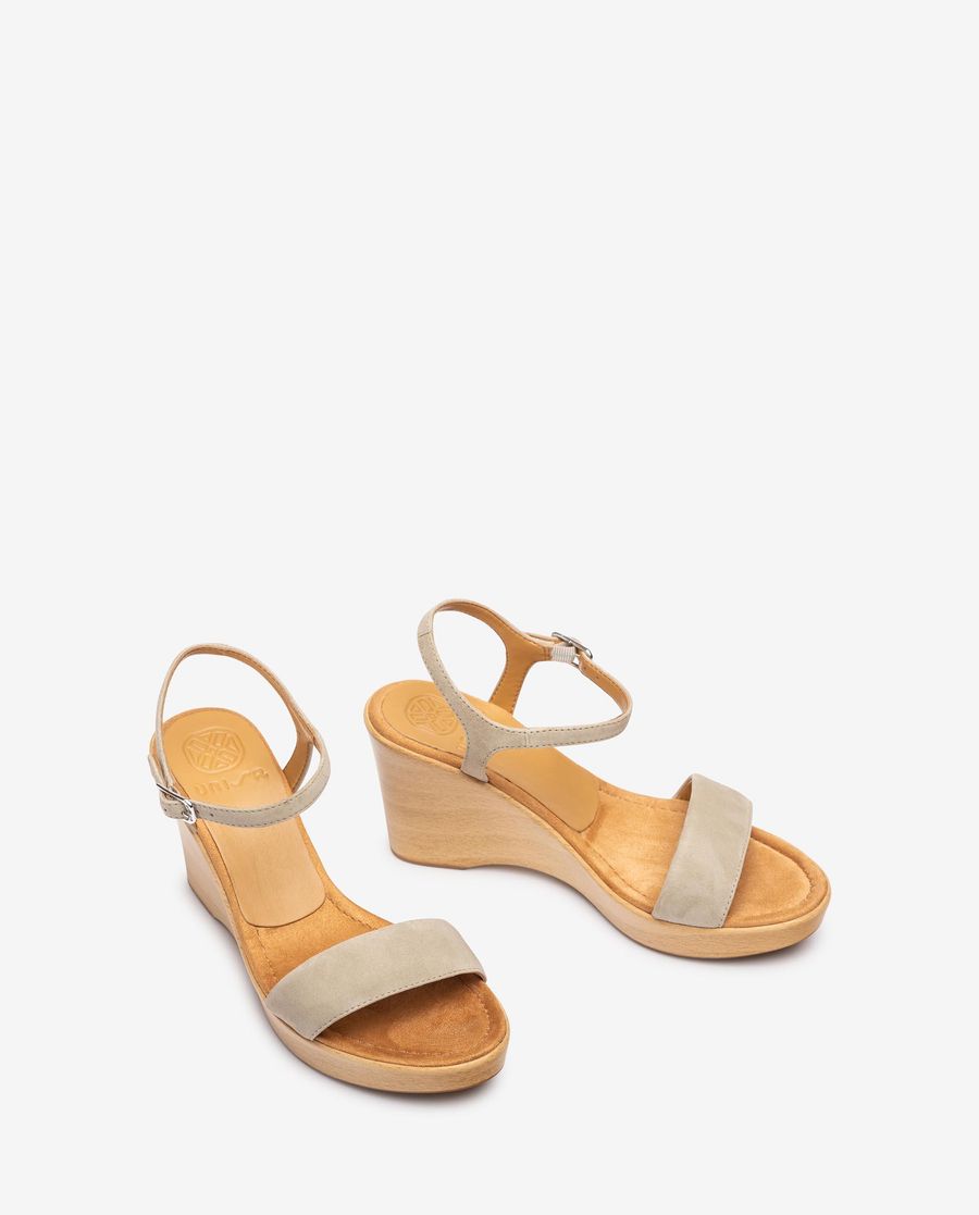 Unisa Mujer Sandalia con bloque-cuña efecto madera - Verde