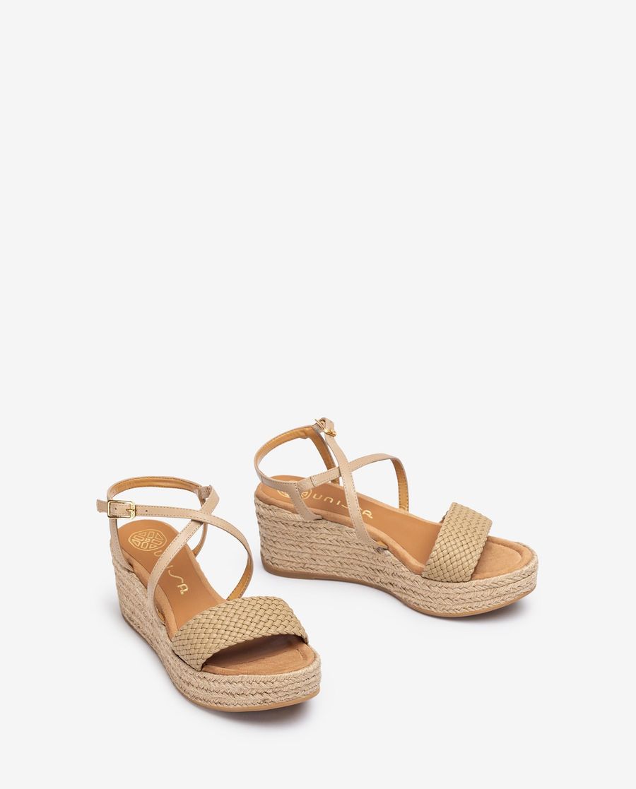 Unisa Mujer Sandalia de rafia en piel - Beige