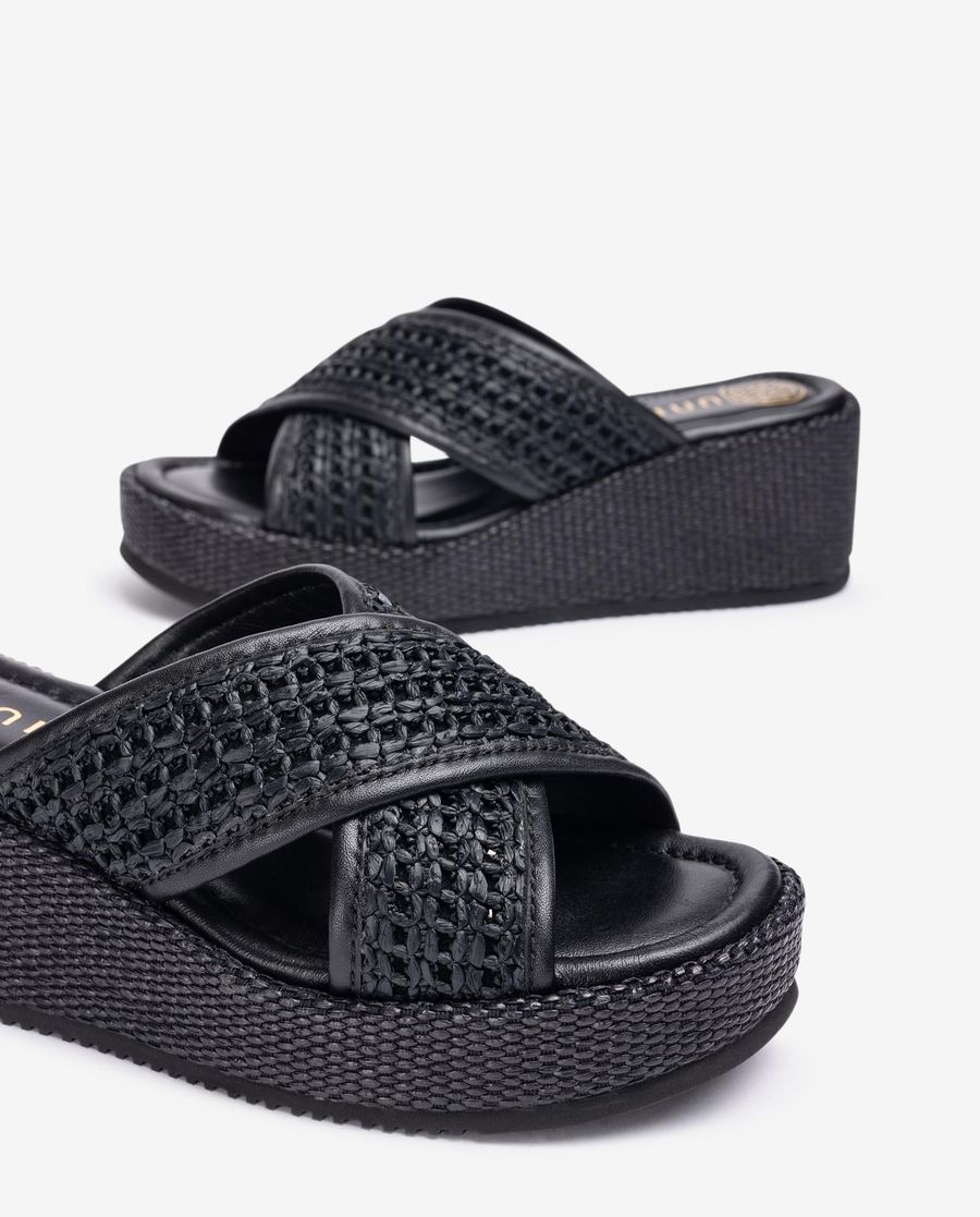 Unisa Mujer Sandalia de tiras anchas de rafia - Negro