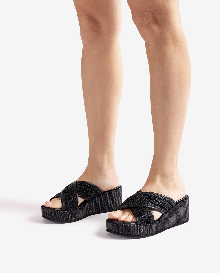 Unisa Mujer Sandalia de tiras anchas de rafia - Negro