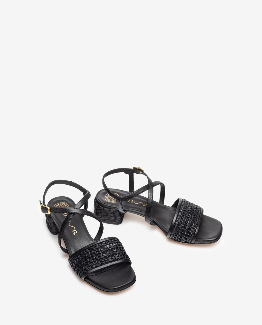 Unisa Mujer Sandalia con tacón de rafia - Negro
