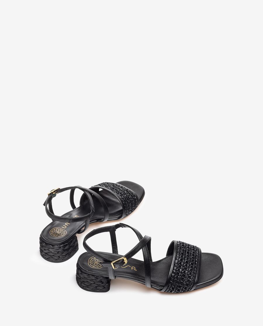 Unisa Mujer Sandalia con tacón de rafia - Negro