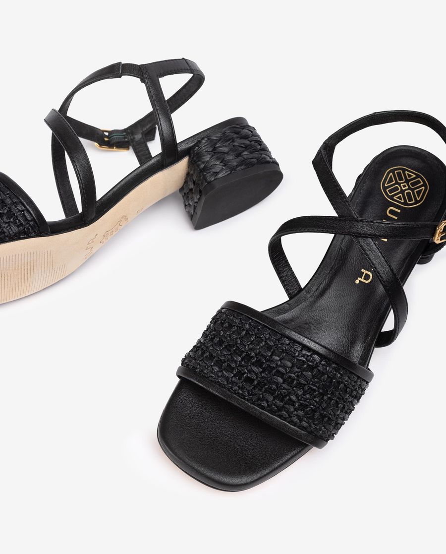 Unisa Mujer Sandalia con tacón de rafia - Negro