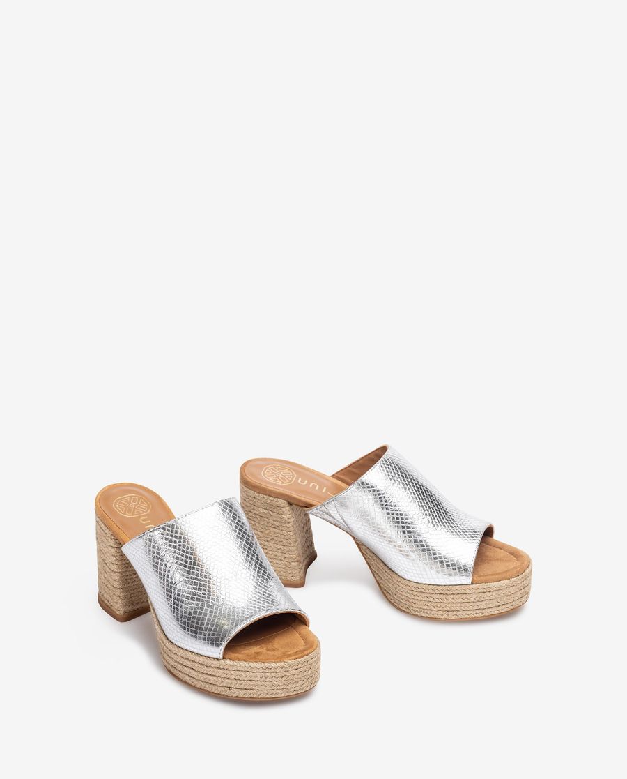 Unisa Mujer Sandalia con tacón y plataforma en yute natural - Plata