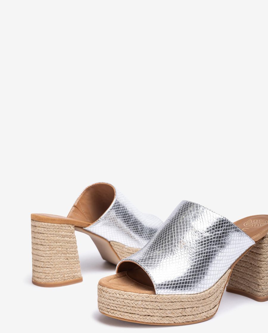 Unisa Mujer Sandalia con tacón y plataforma en yute natural - Plata