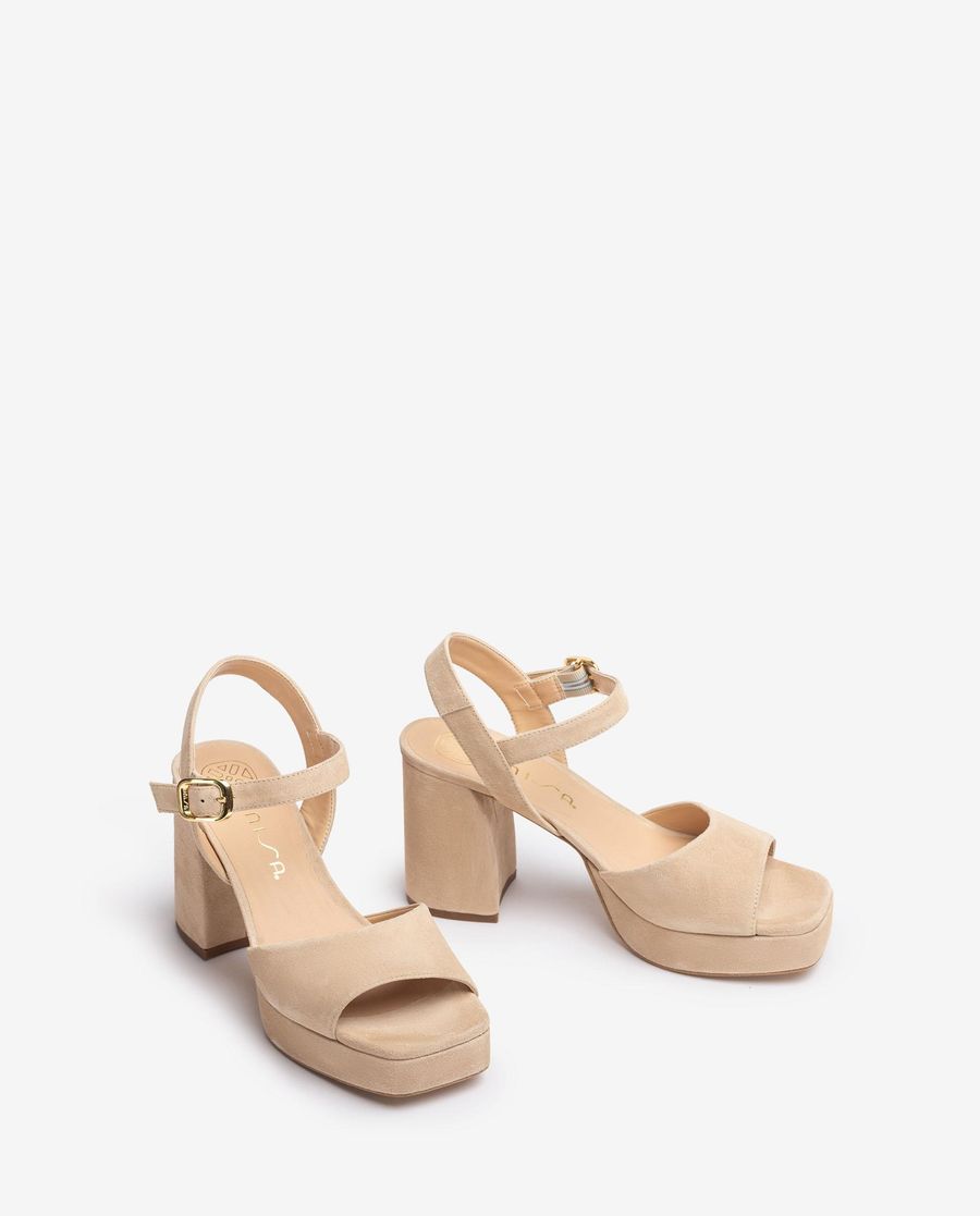 Unisa Mujer Sandalia de ante y tacón ancho - Beige