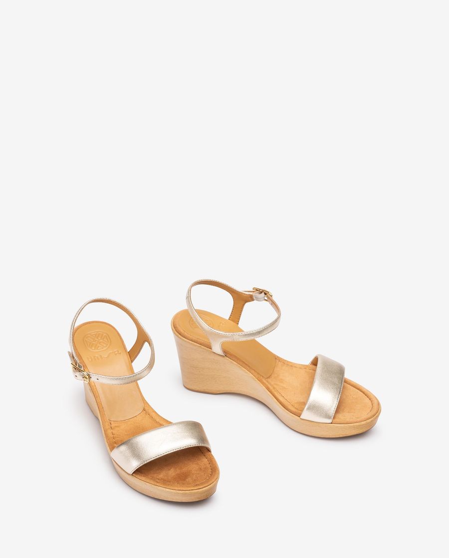 Unisa Mujer Sandalia con bloque-cuña efecto madera - Oro