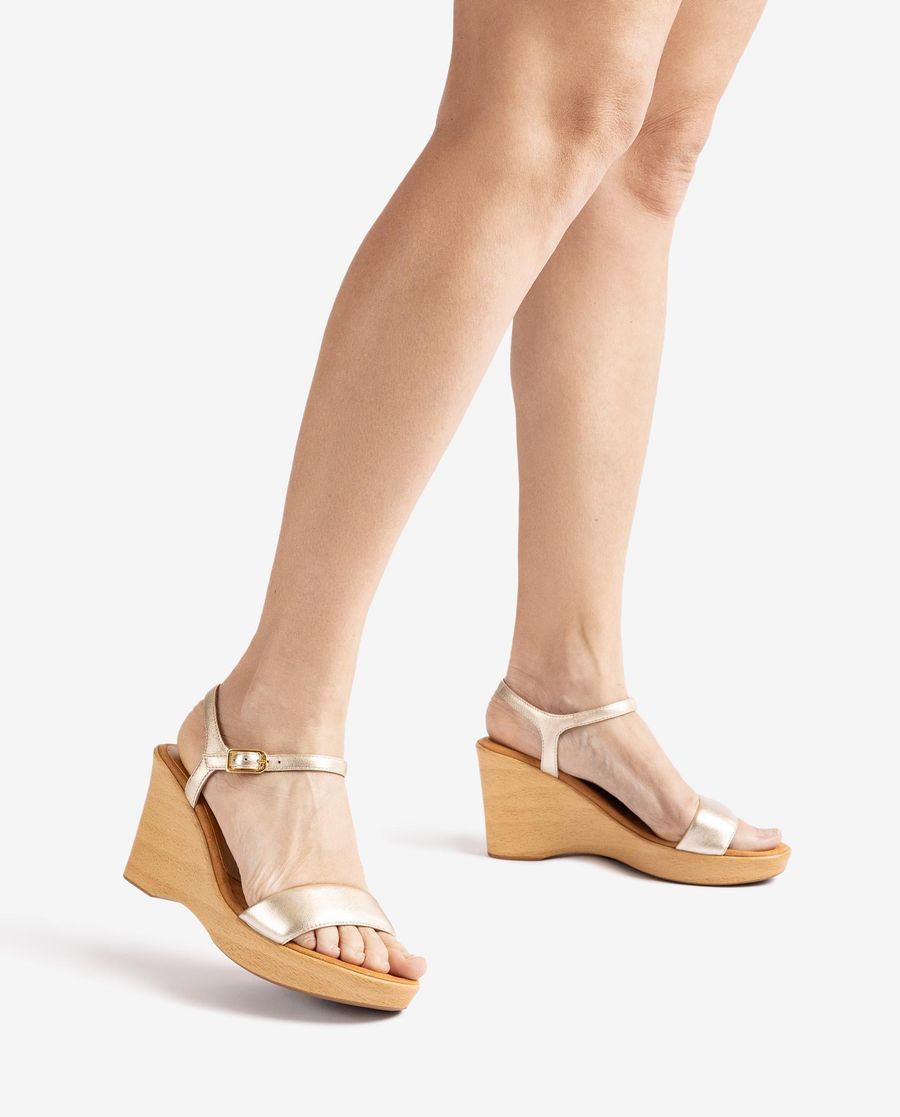 Unisa Mujer Sandalia con bloque-cuña efecto madera - Oro