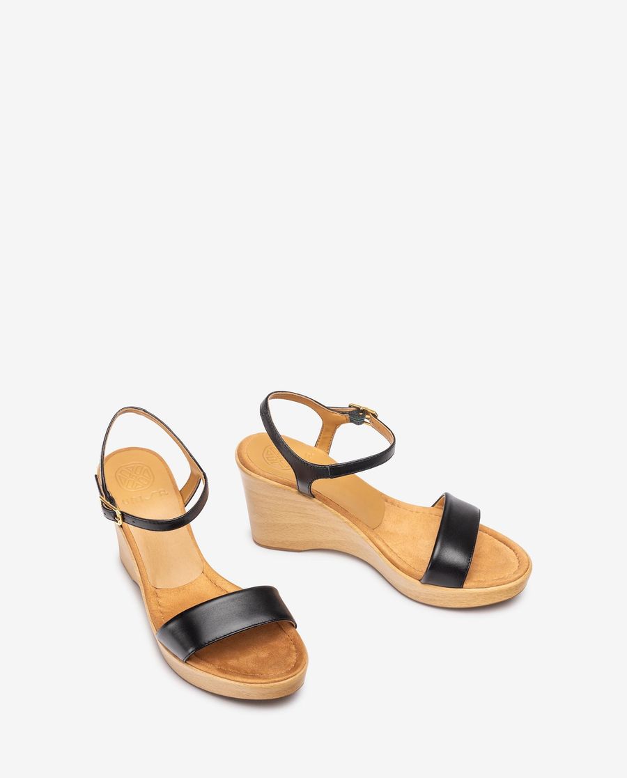 Unisa Mujer Sandalia con bloque-cuña efecto madera - Negro