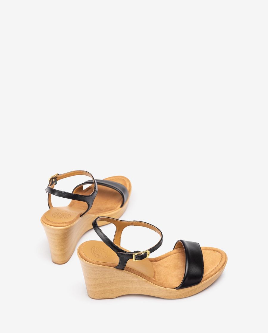 Unisa Mujer Sandalia con bloque-cuña efecto madera - Negro