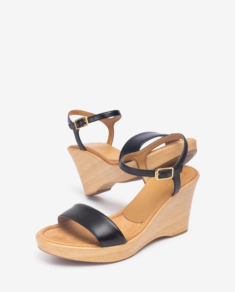 Unisa Mujer Sandalia con bloque-cuña efecto madera - Negro