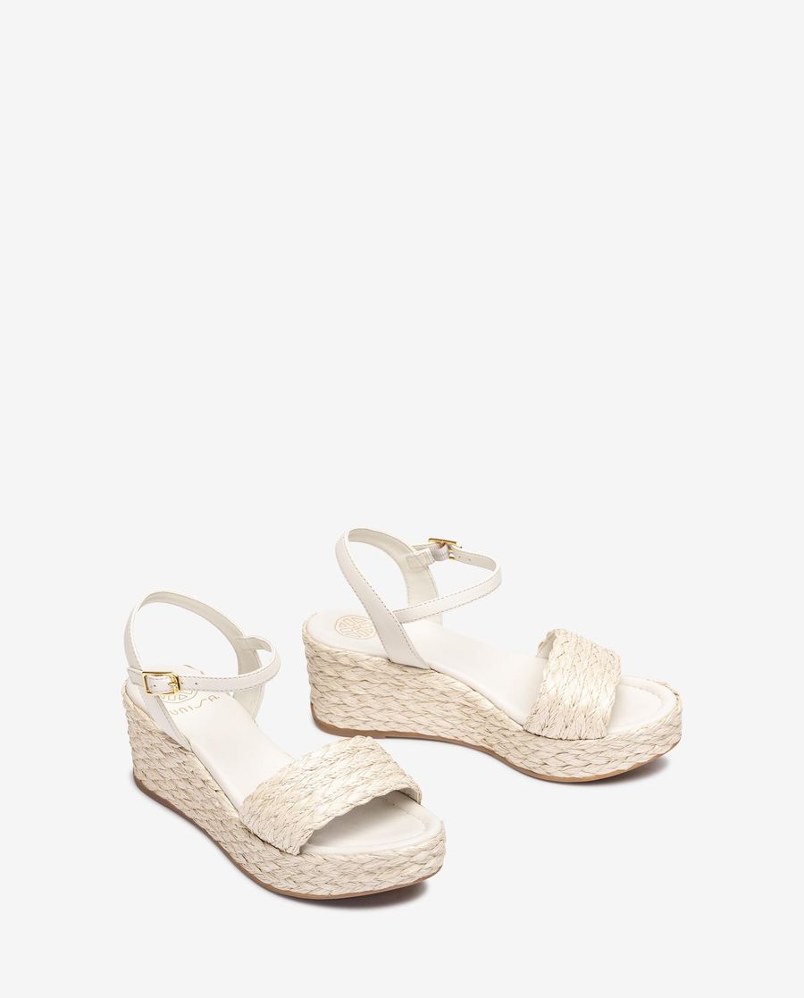 Unisa Mujer Sandalia de cuña en rafia natural - Blanco