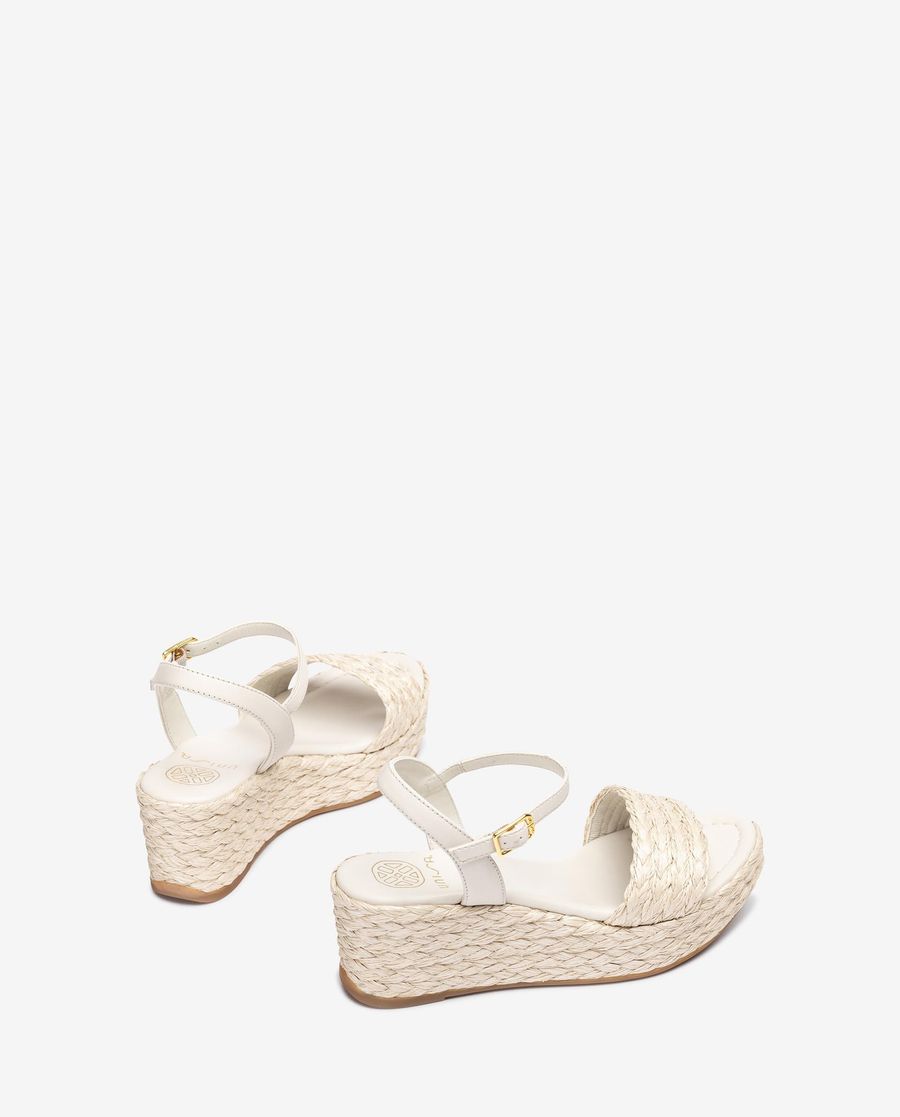 Unisa Mujer Sandalia de cuña en rafia natural - Blanco