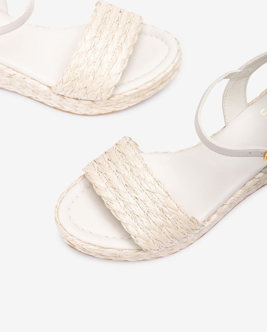 Unisa Mujer Sandalia de cuña en rafia natural - Blanco