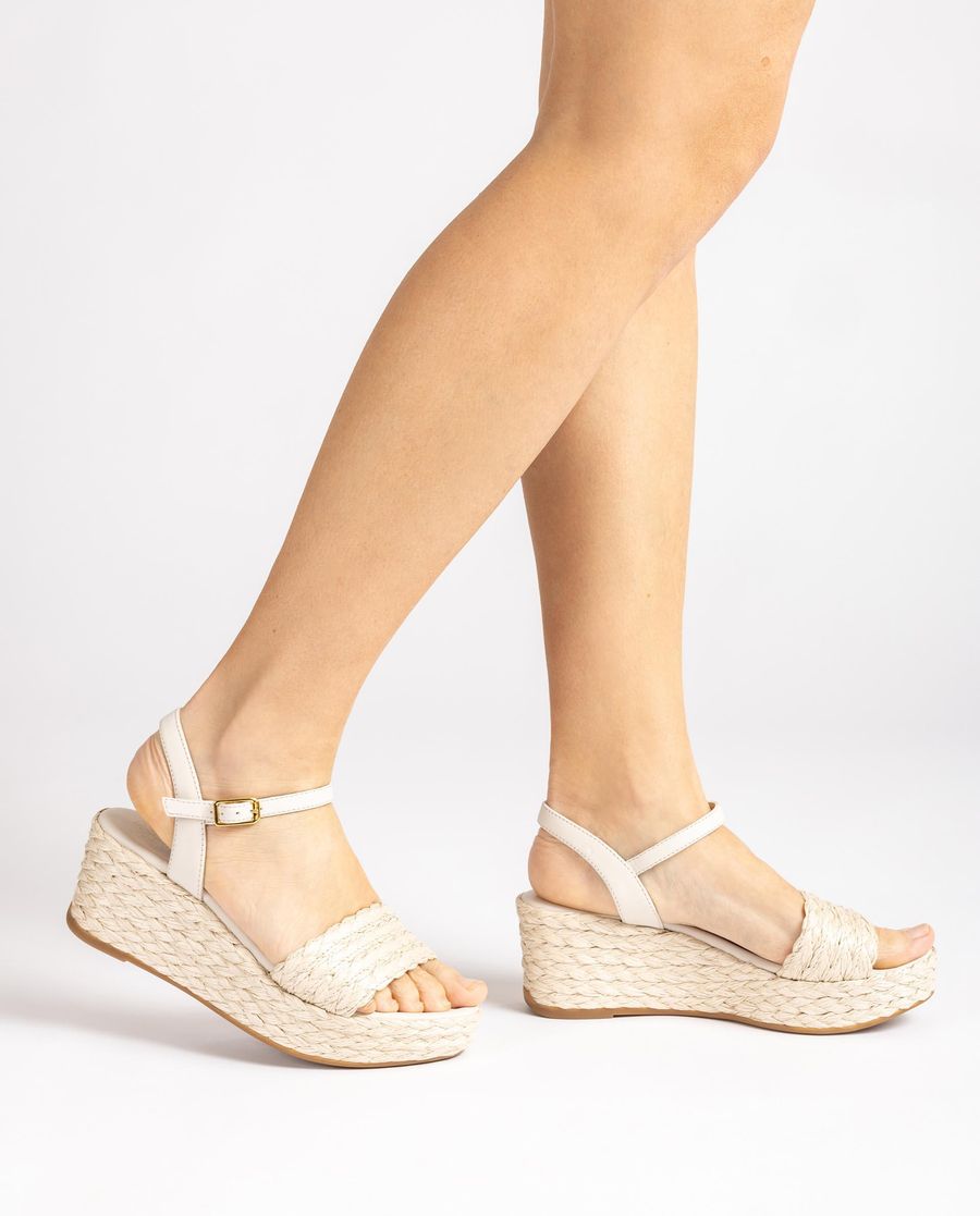 Unisa Mujer Sandalia de cuña en rafia natural - Blanco