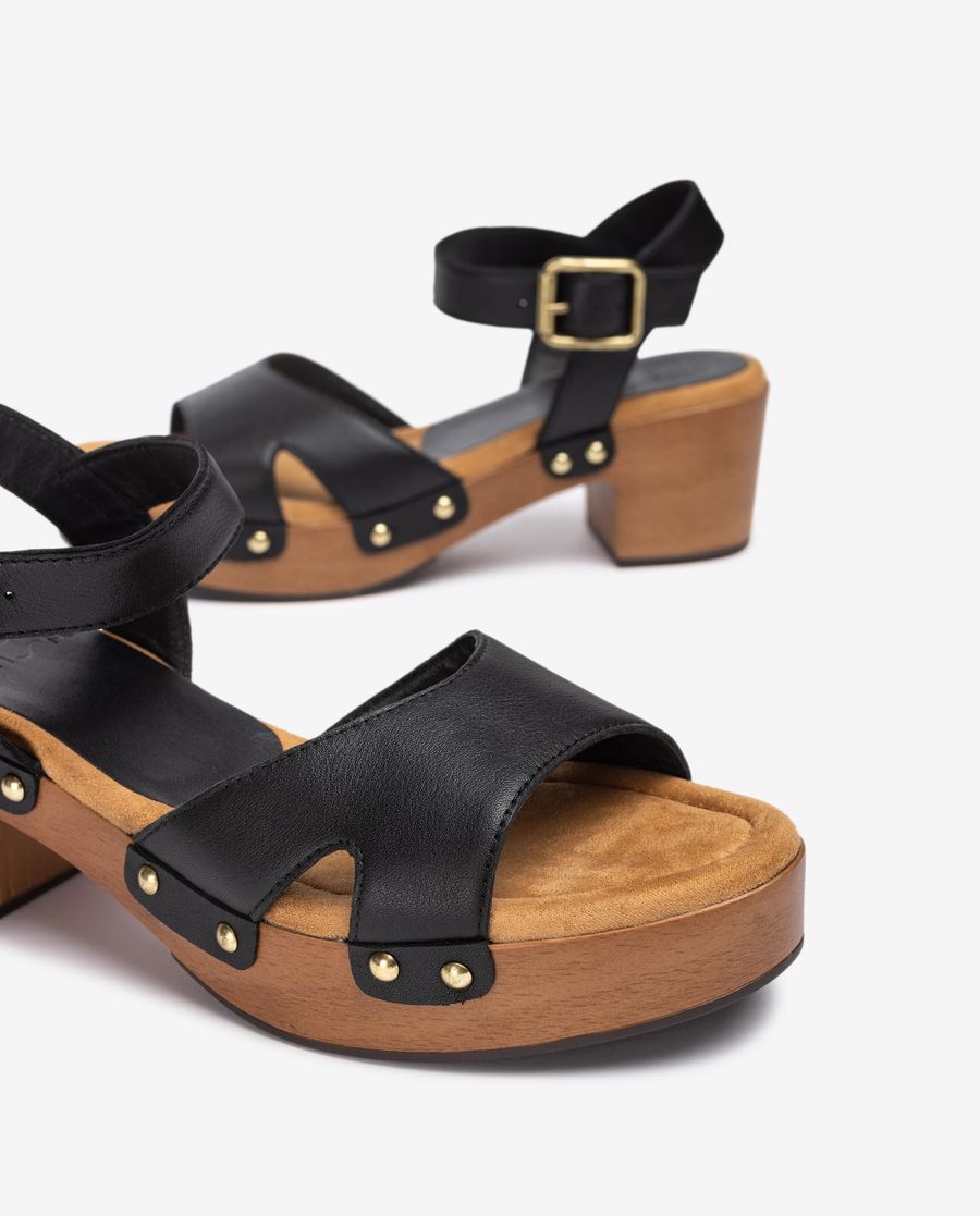 Unisa Mujer Sandalia de piel con bloque - Negro